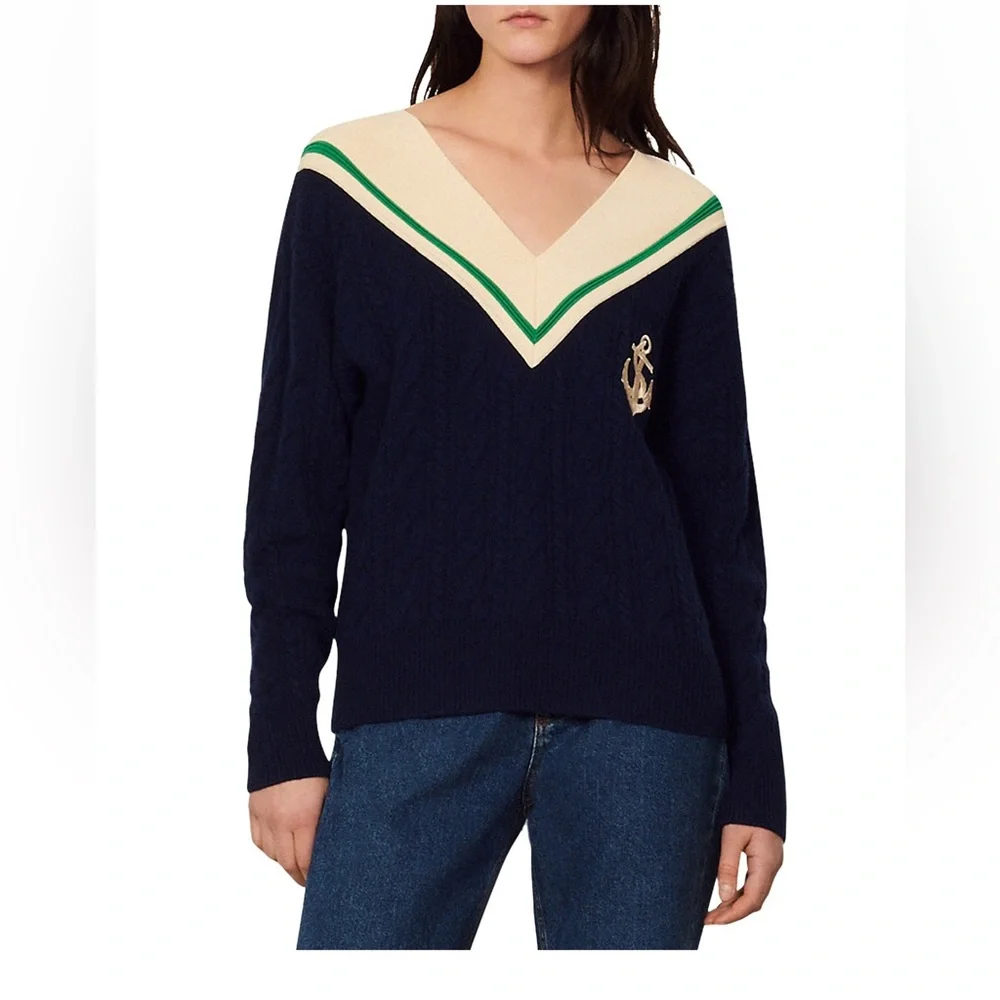 Sandro Guilhem Cable Knit Jumper Size 2 - Picture 3 of 7